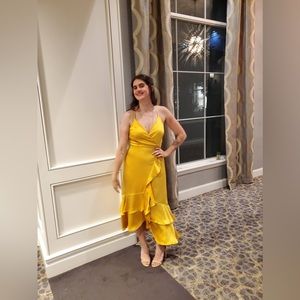 Yellow satin high low dress